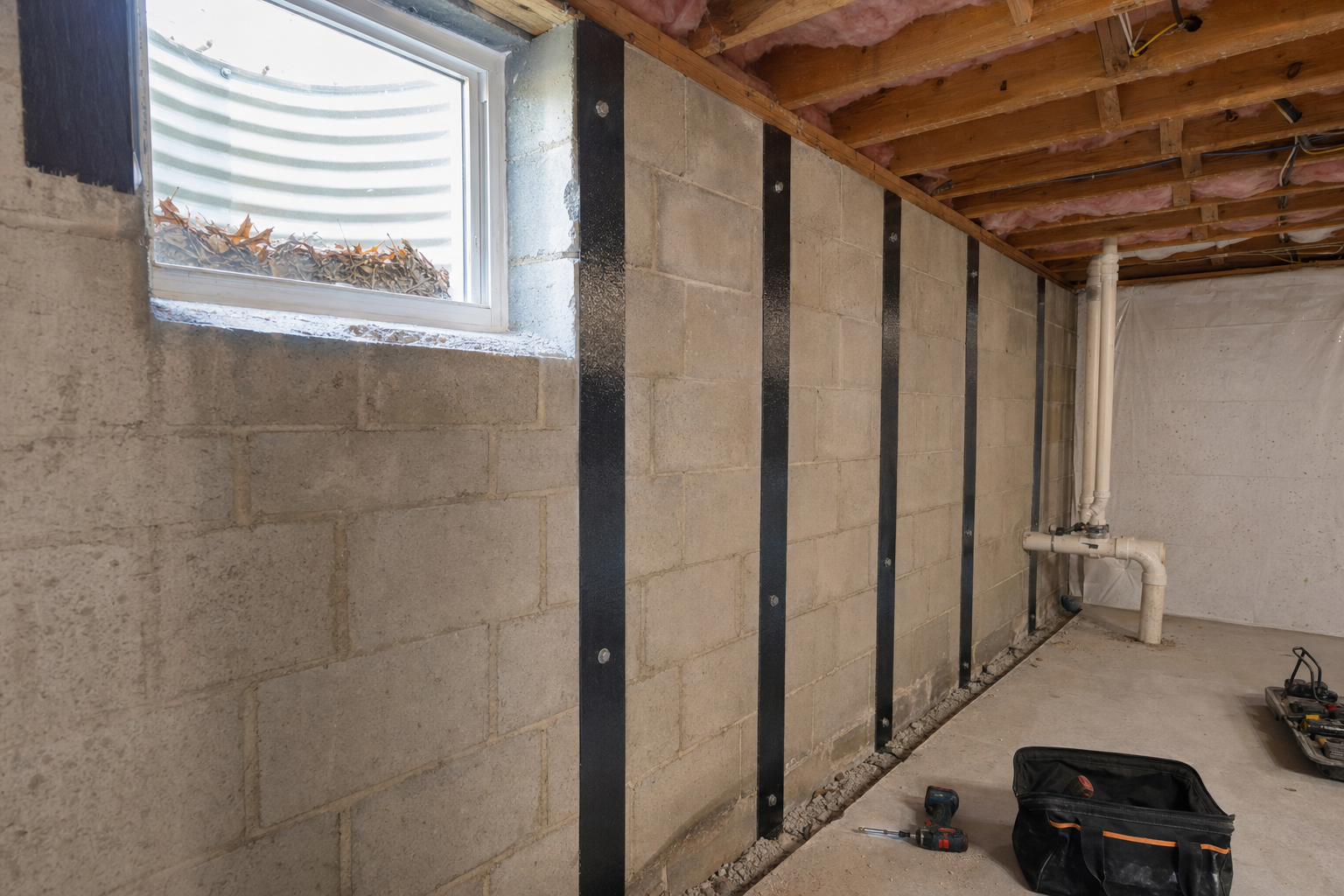 How carbon fiber straps fix bowing foundation walls