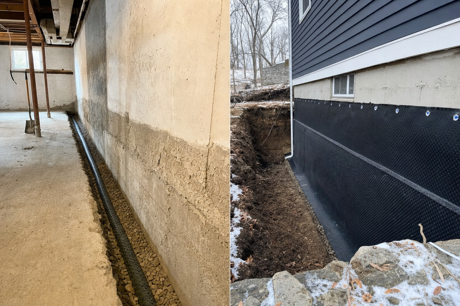 Interior vs exterior waterproofing · cost + benefit comparison